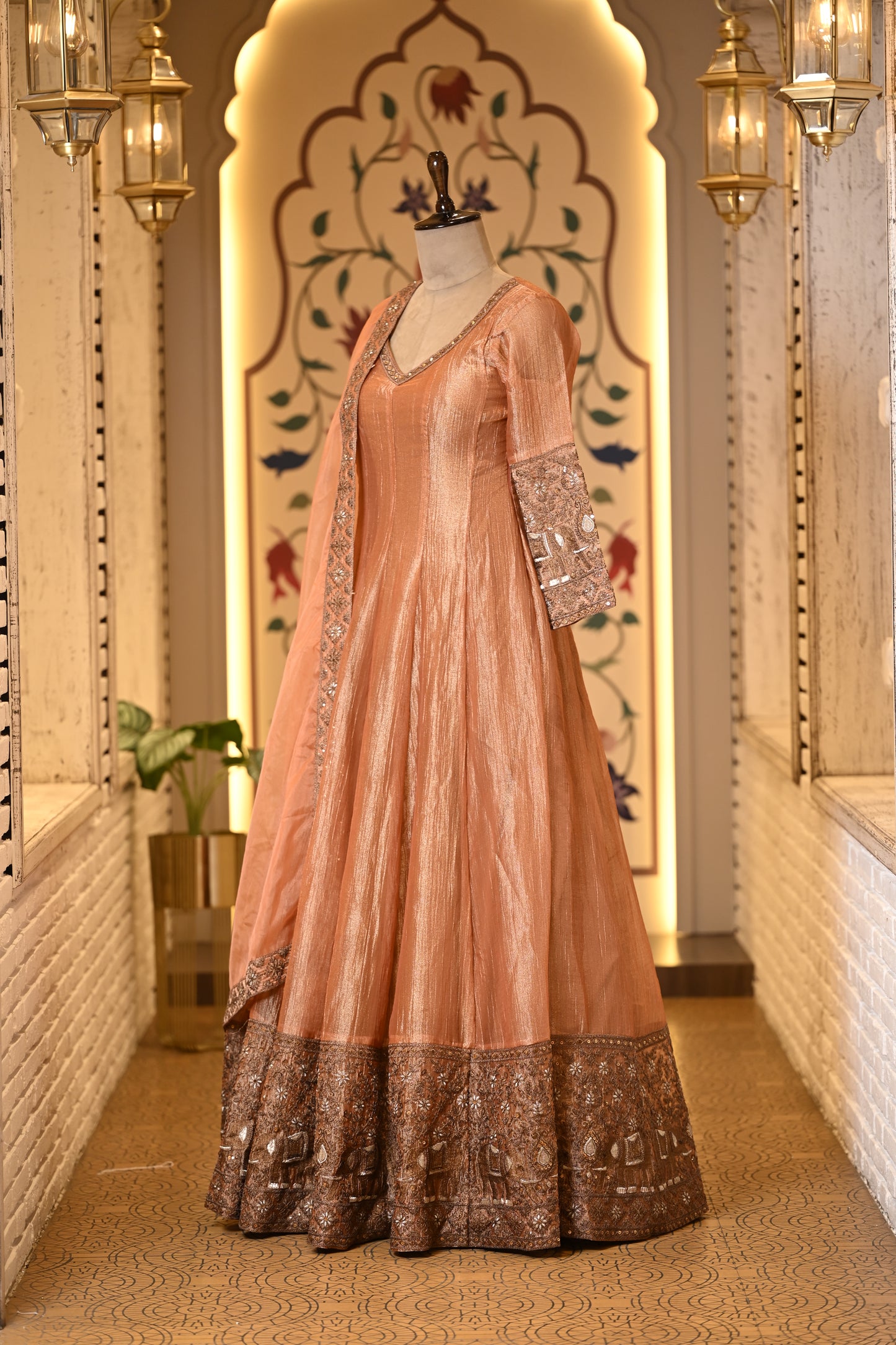 Kasturi Peach Long Anarkali with Dupatta