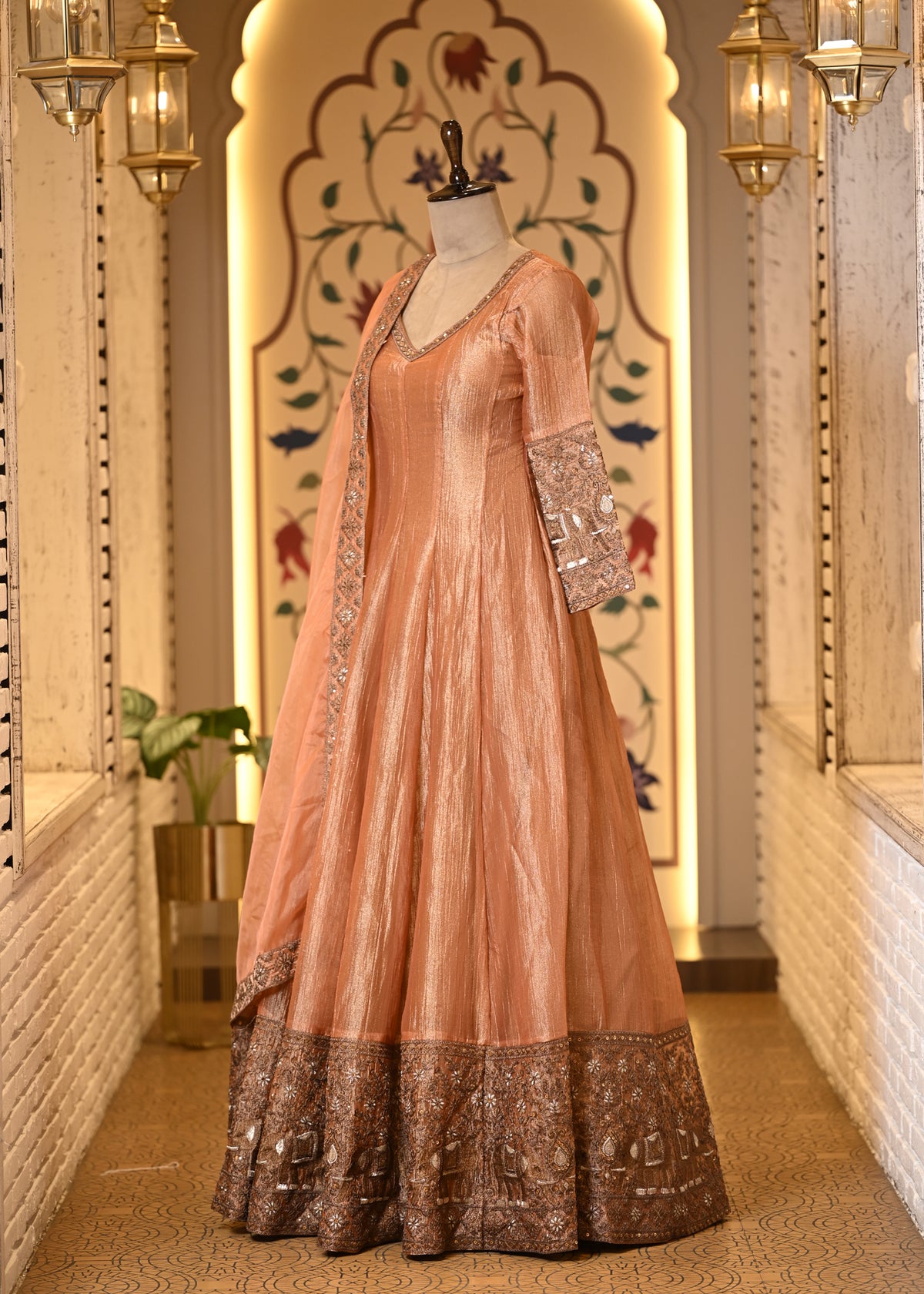 Kasturi Peach Long Anarkali with Dupatta
