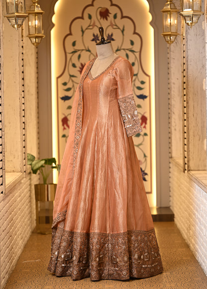 Kasturi Peach Long Anarkali with Dupatta