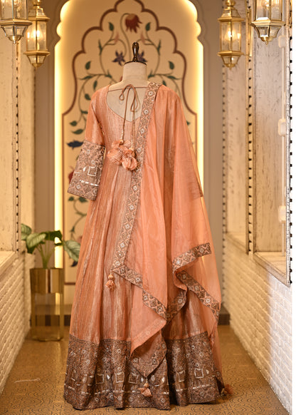 Kasturi Peach Long Anarkali with Dupatta