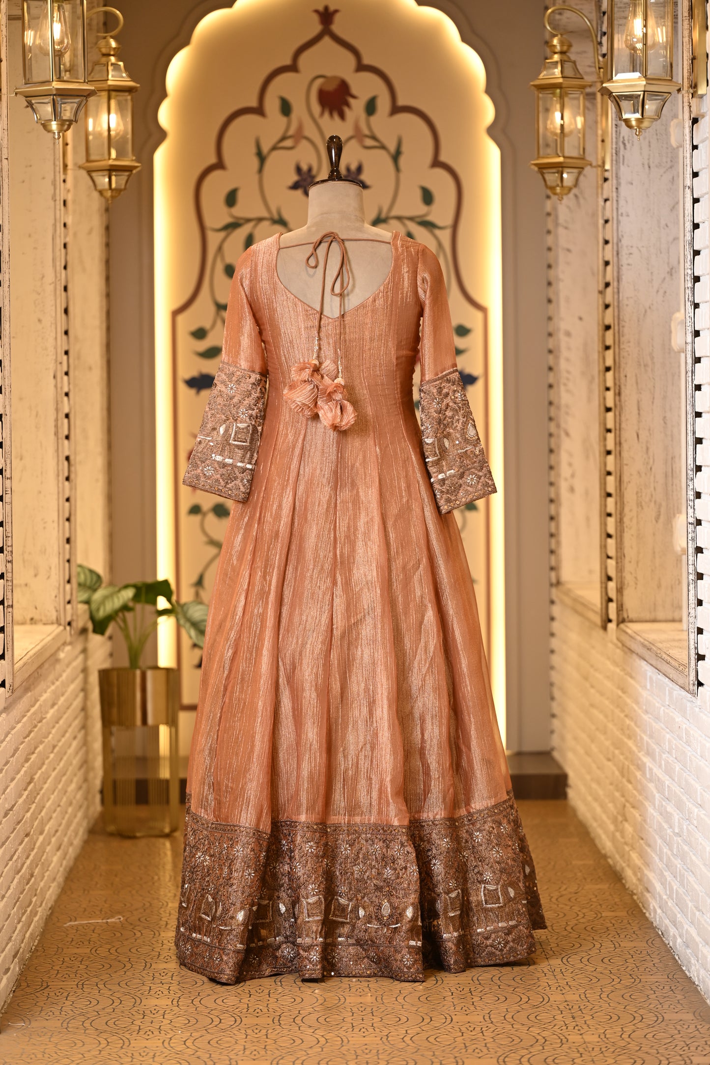Kasturi Peach Long Anarkali with Dupatta