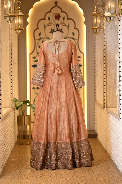 Kasturi Peach Long Anarkali with Dupatta
