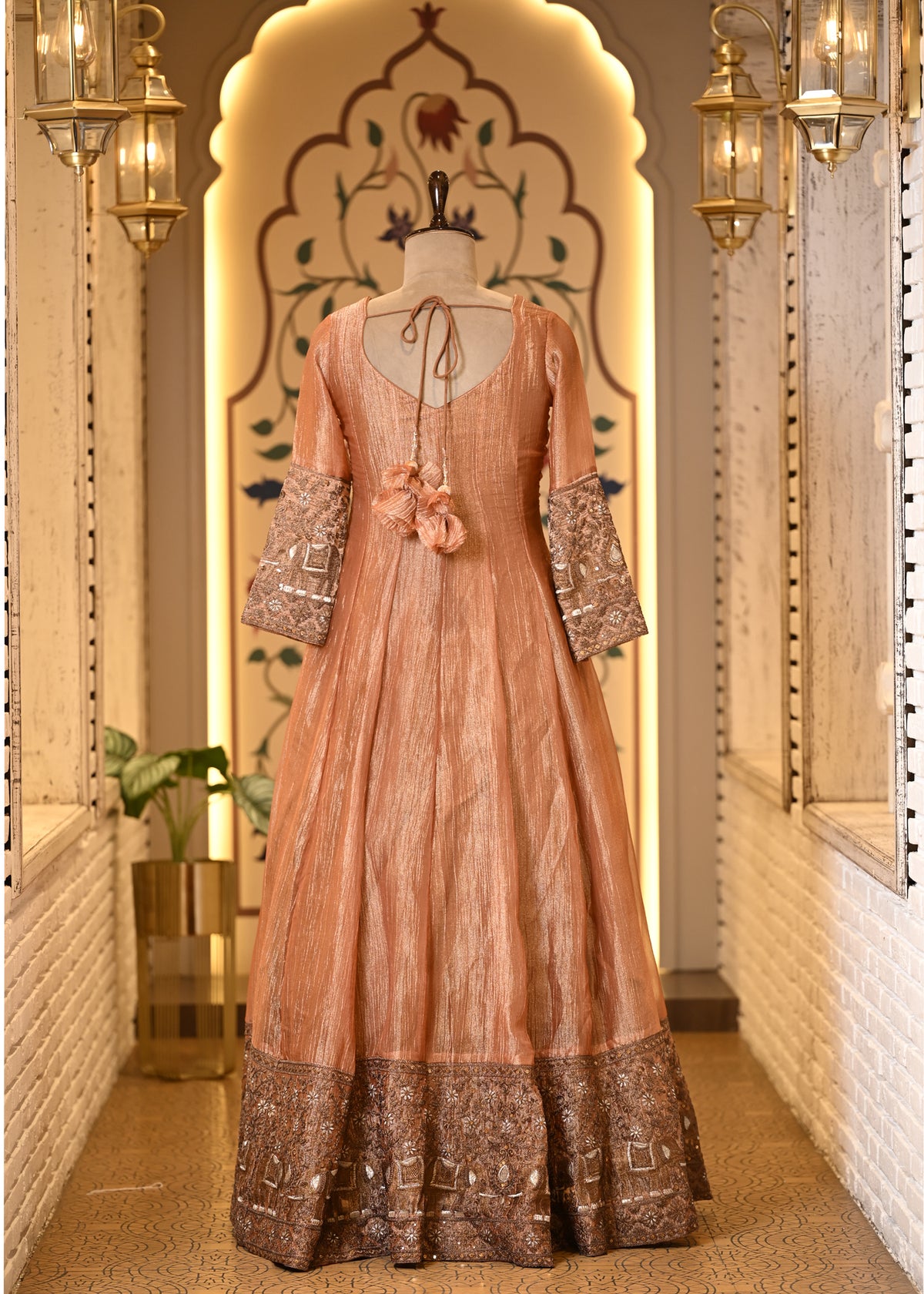 Kasturi Peach Long Anarkali with Dupatta