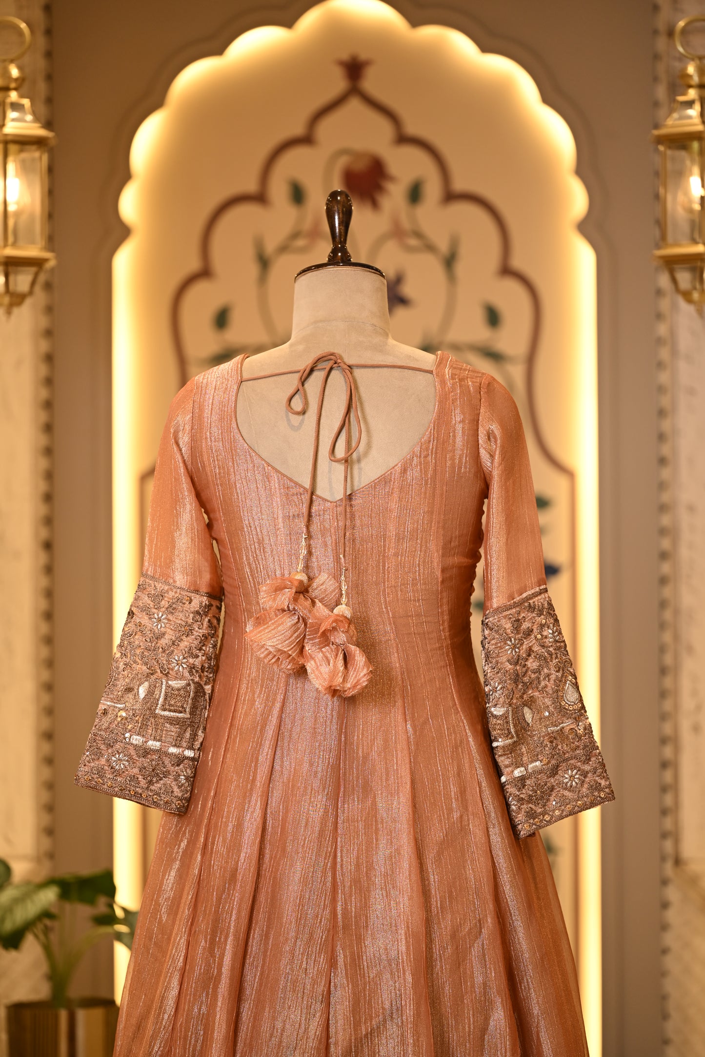 Kasturi Peach Long Anarkali with Dupatta