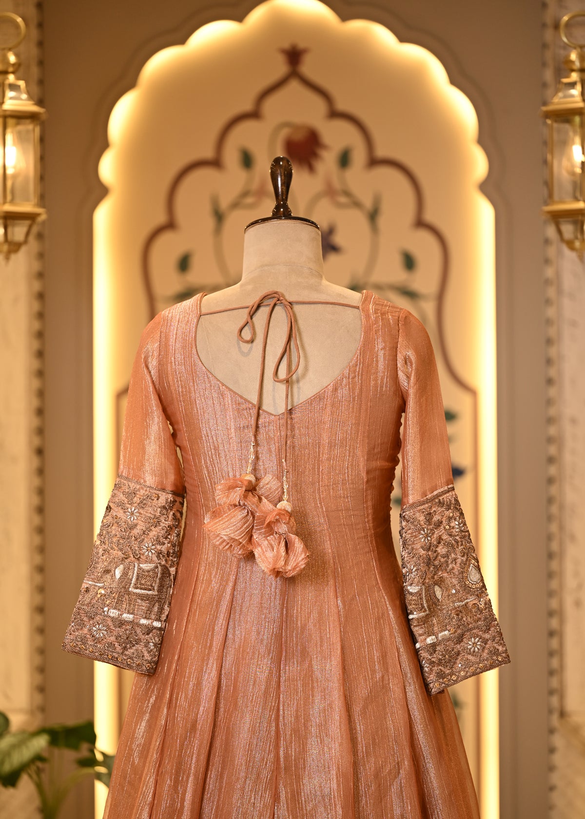 Kasturi Peach Long Anarkali with Dupatta