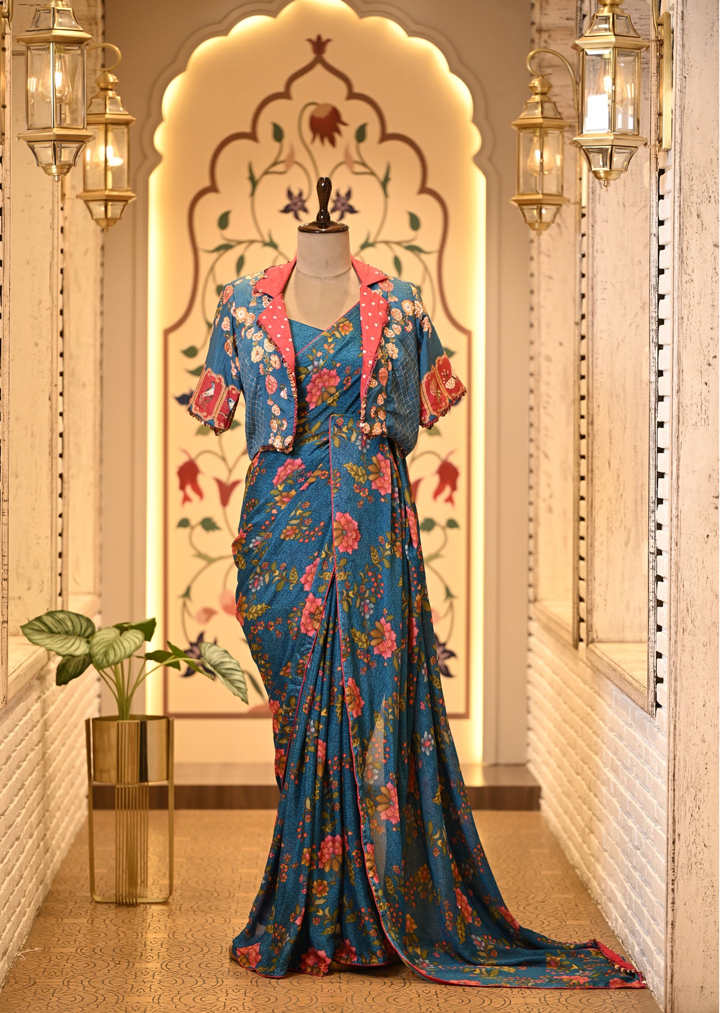 Jaanvi Jacket Style with Floral Saree