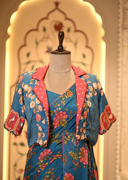Jaanvi Jacket Style with Floral Saree