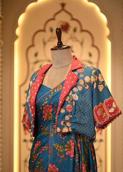 Jaanvi Jacket Style with Floral Saree