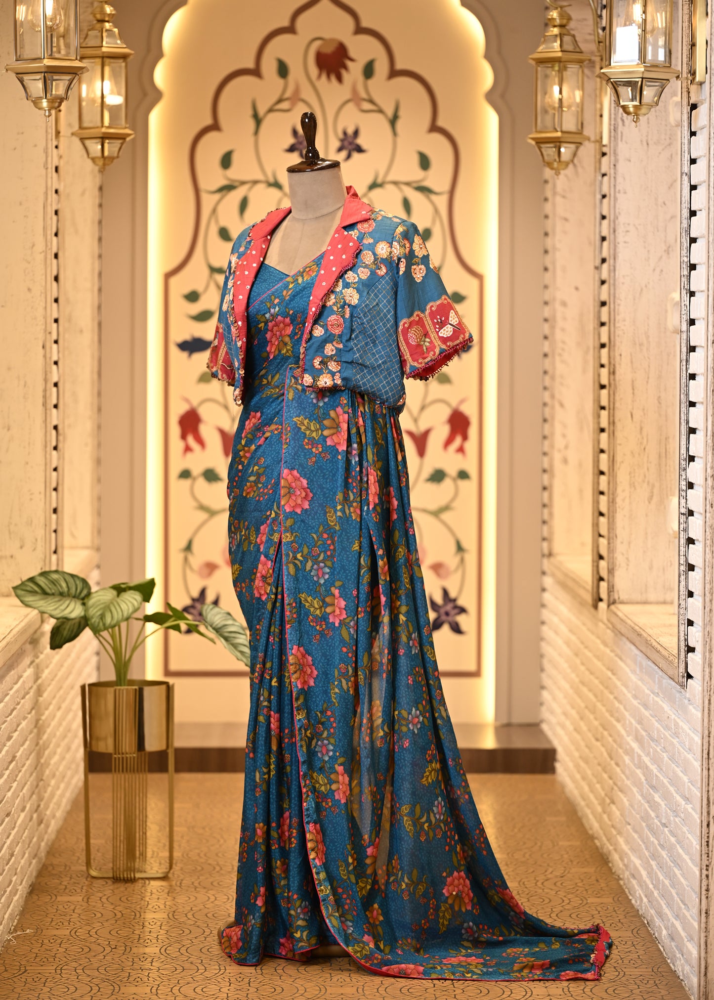 Jaanvi Jacket Style with Floral Saree