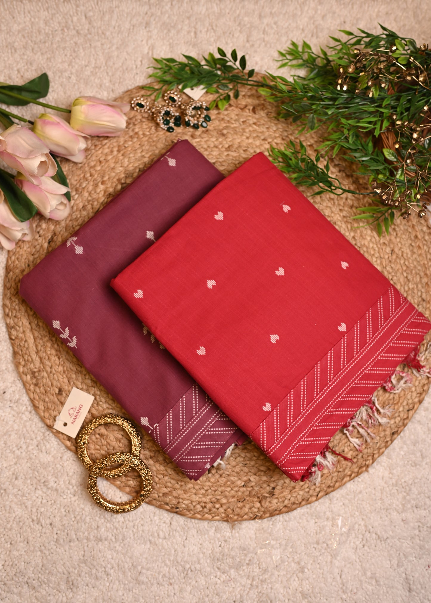 Lajjo Red Hand Painted Dupatta Unstitched Suit Set