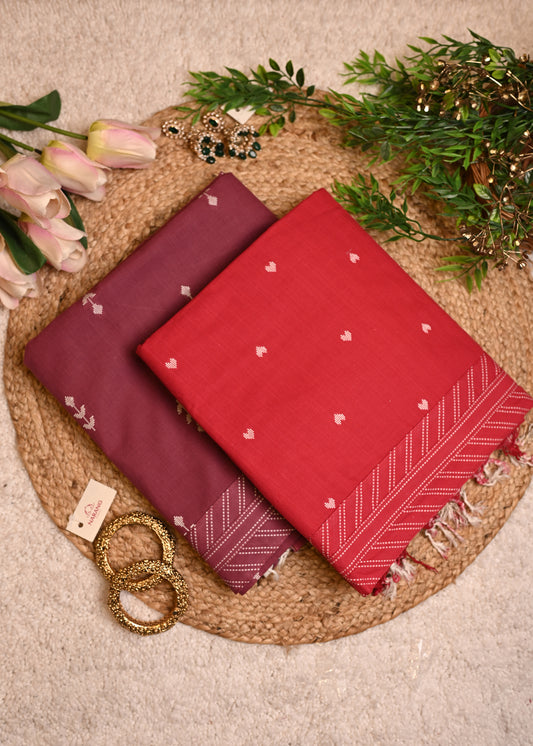Lajjo Red Hand Painted Dupatta Unstitched Suit Set