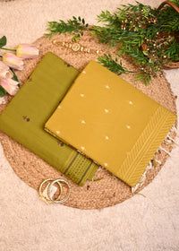 Mehej Green Hand Painted Dupatta Unstitched Suit Set