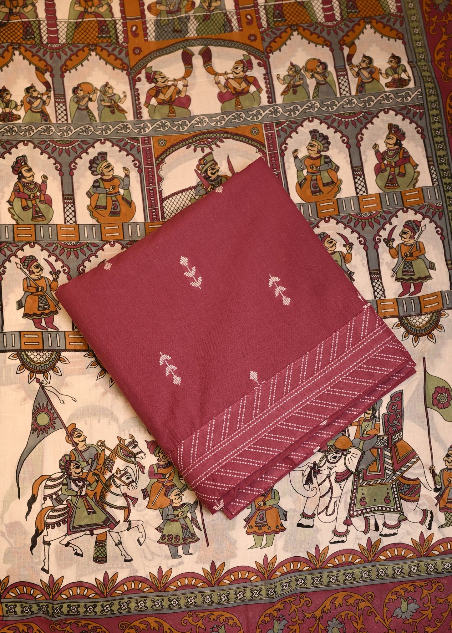 Jodha Maroon Hand Painted Dupatta Unstitched Suit Set