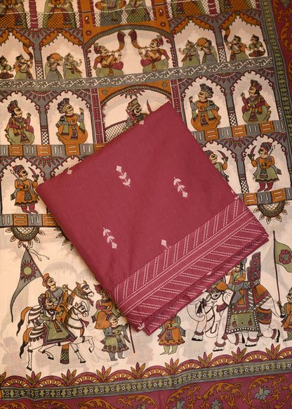 Jodha Maroon Hand Painted Dupatta Unstitched Suit Set