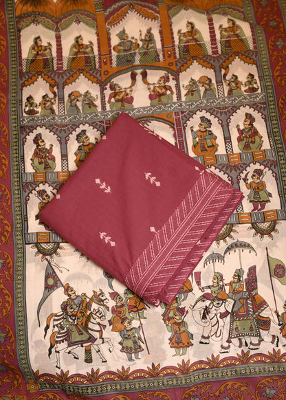 Jodha Maroon Hand Painted Dupatta Unstitched Suit Set
