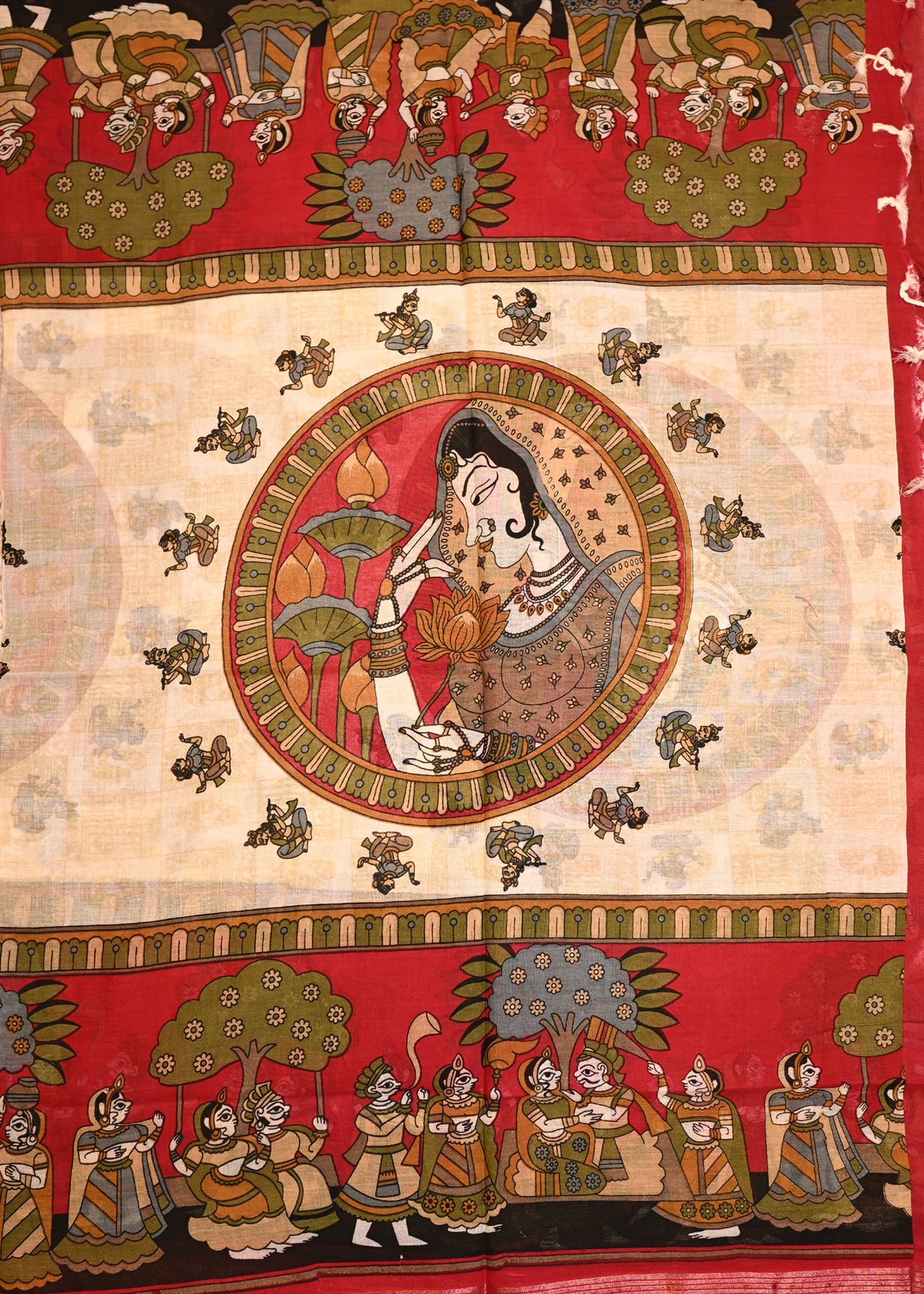 Lajjo Red Hand Painted Dupatta Unstitched Suit Set