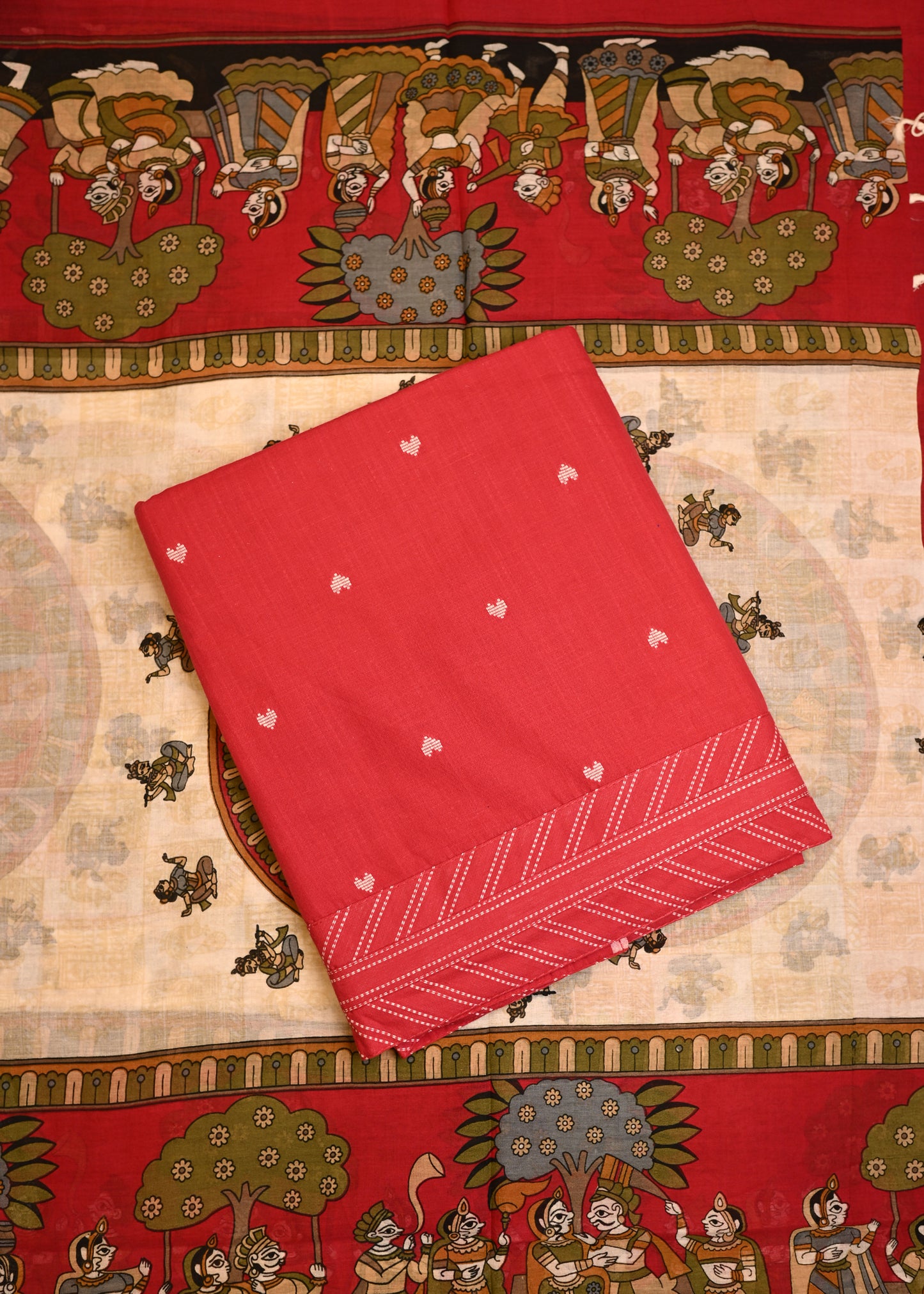Lajjo Red Hand Painted Dupatta Unstitched Suit Set