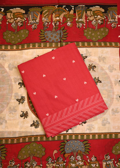 Lajjo Red Hand Painted Dupatta Unstitched Suit Set