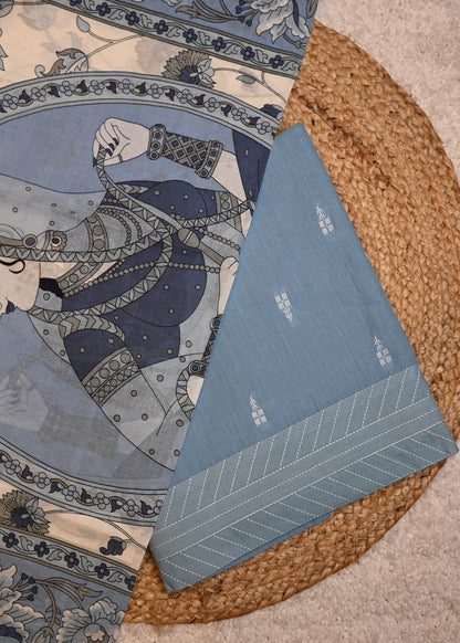 Nida Pastel Blue Hand Painted Dupatta Unstitched Suit Set