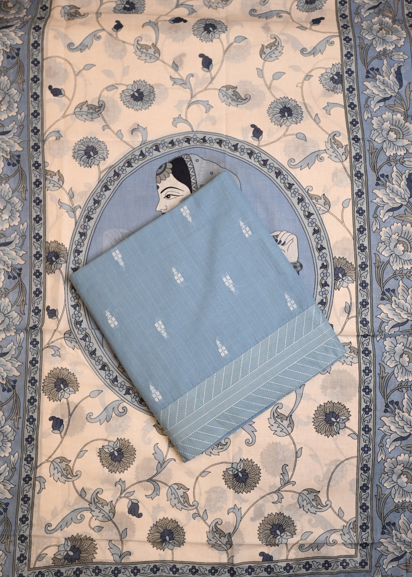 Nida Pastel Blue Hand Painted Dupatta Unstitched Suit Set