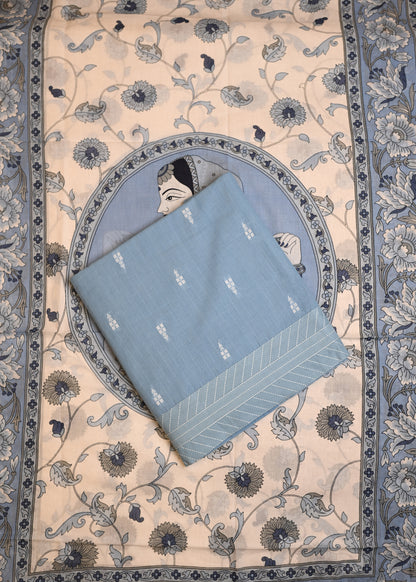 Nida Pastel Blue Hand Painted Dupatta Unstitched Suit Set
