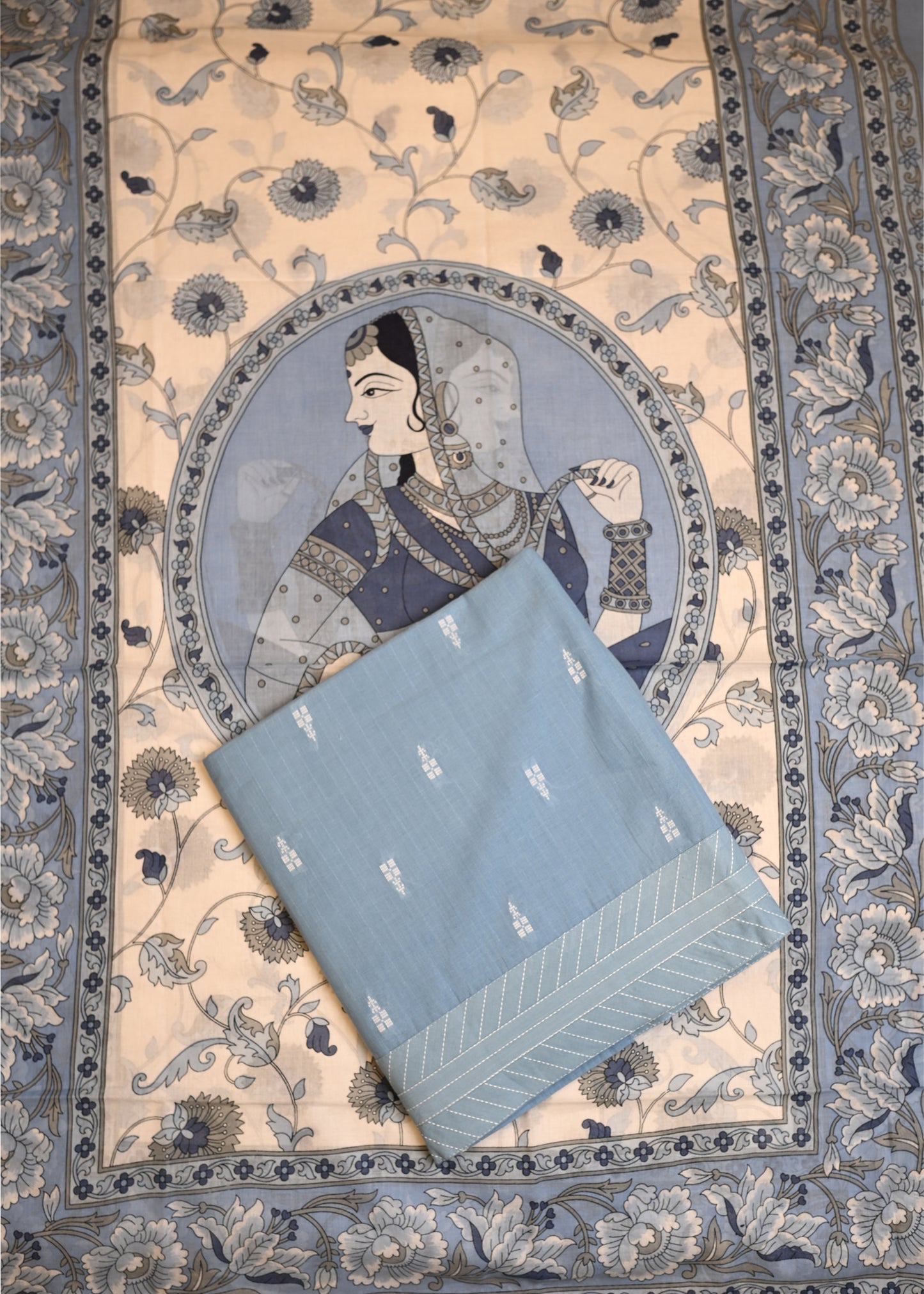 Nida Pastel Blue Hand Painted Dupatta Unstitched Suit Set