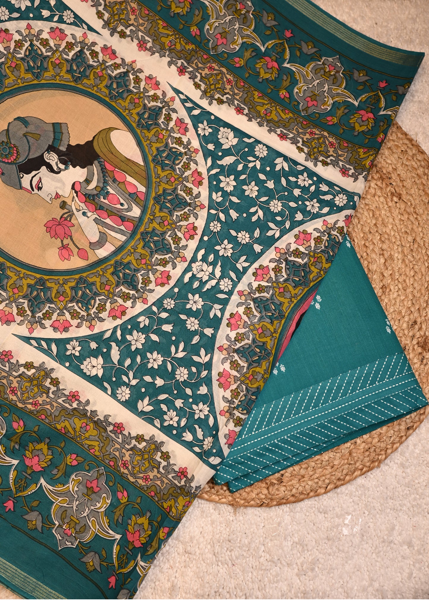 Laxmi Teal Blue Hand Painted Dupatta Unstitched Suit Set
