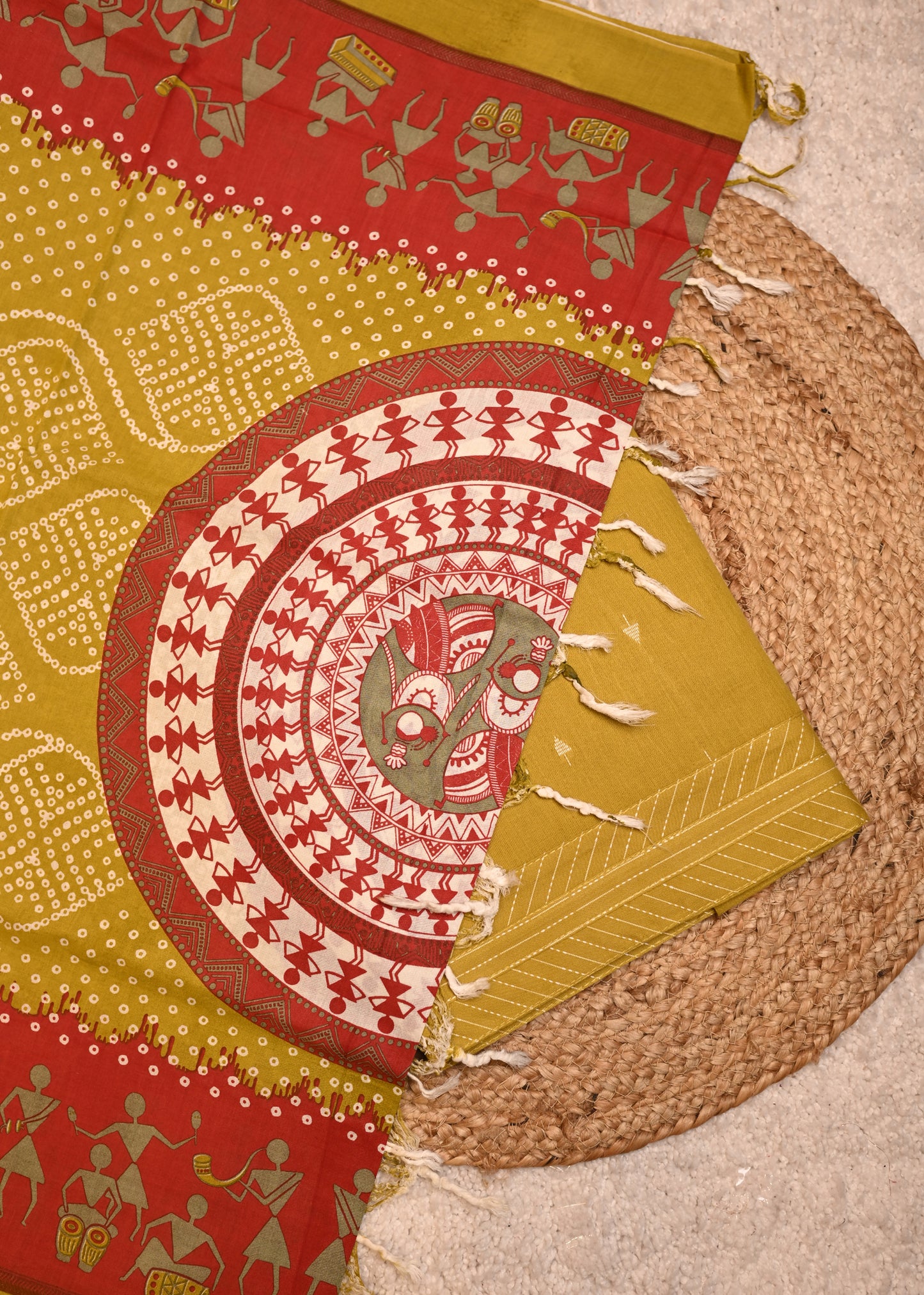 Rahil Mustard & Red Hand Painted Dupatta Unstitched Suit Set