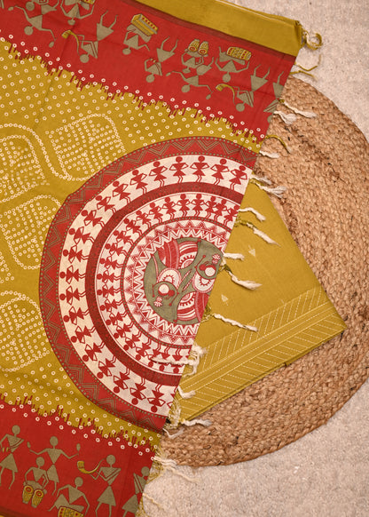 Mehej Green Hand Painted Dupatta Unstitched Suit Set