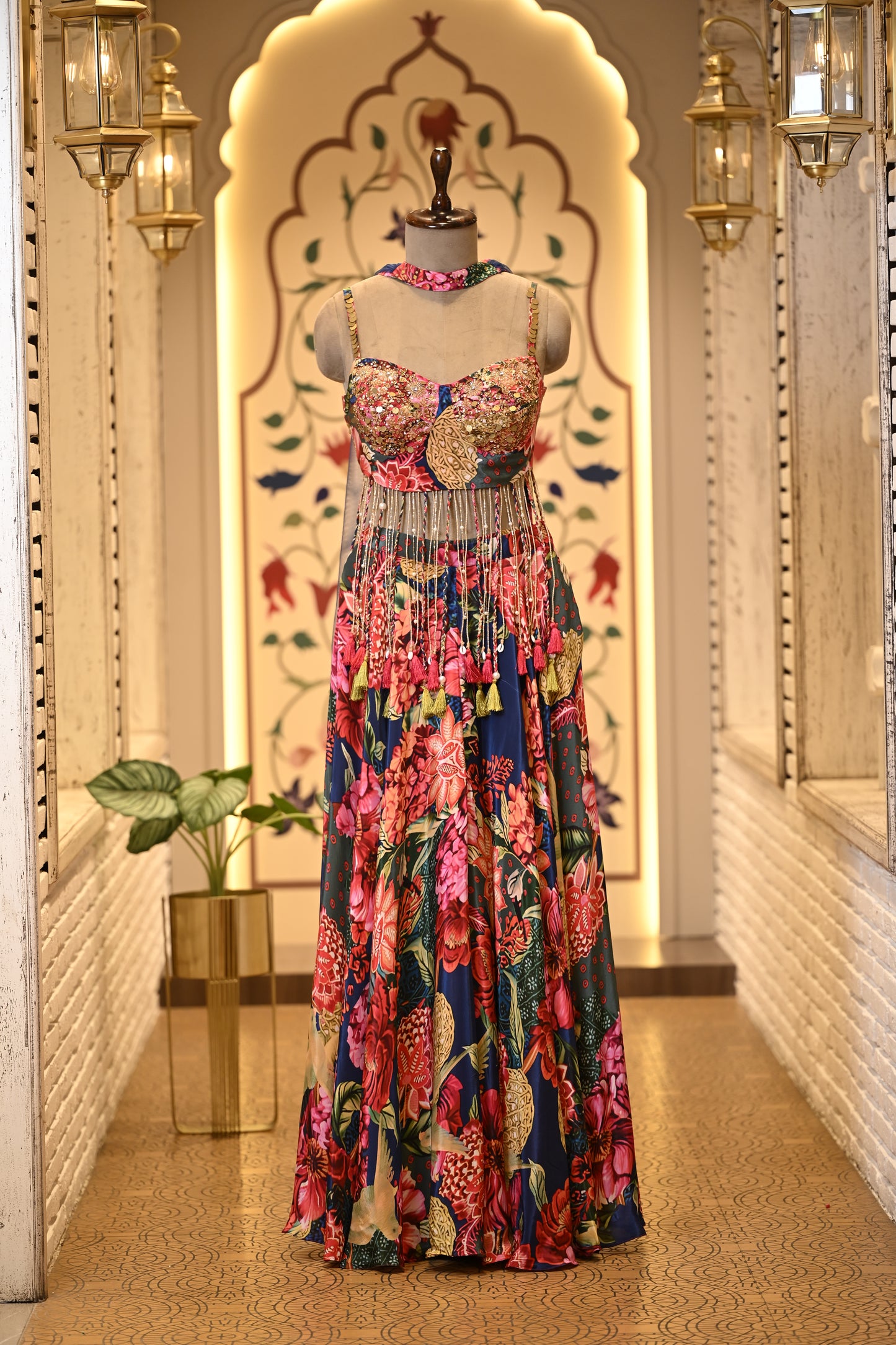 Kashni Tassel Boho Crop Top & Palazzo with Choker Dupatta