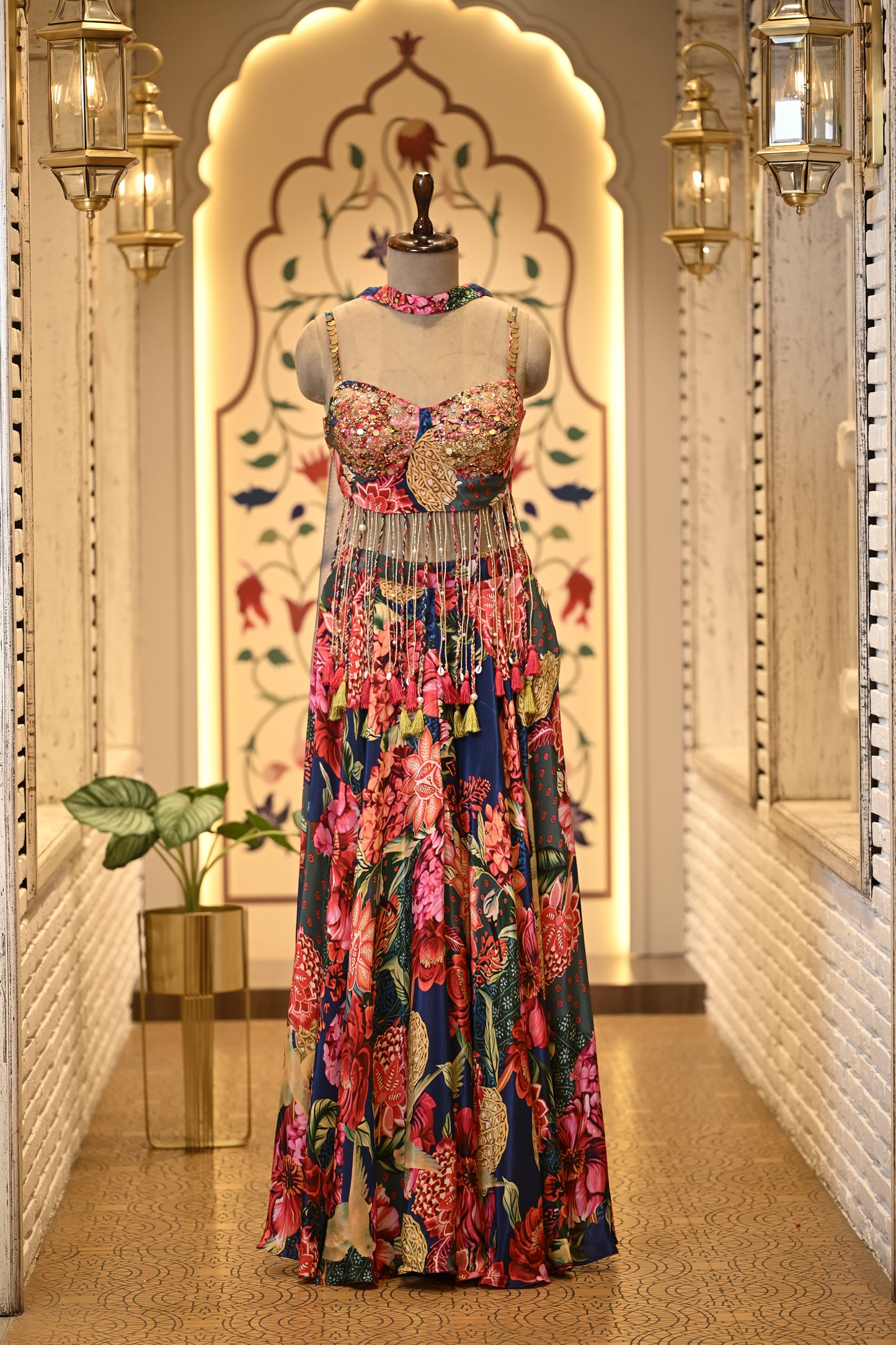 Kashni Tassel Boho Crop Top & Palazzo with Choker Dupatta