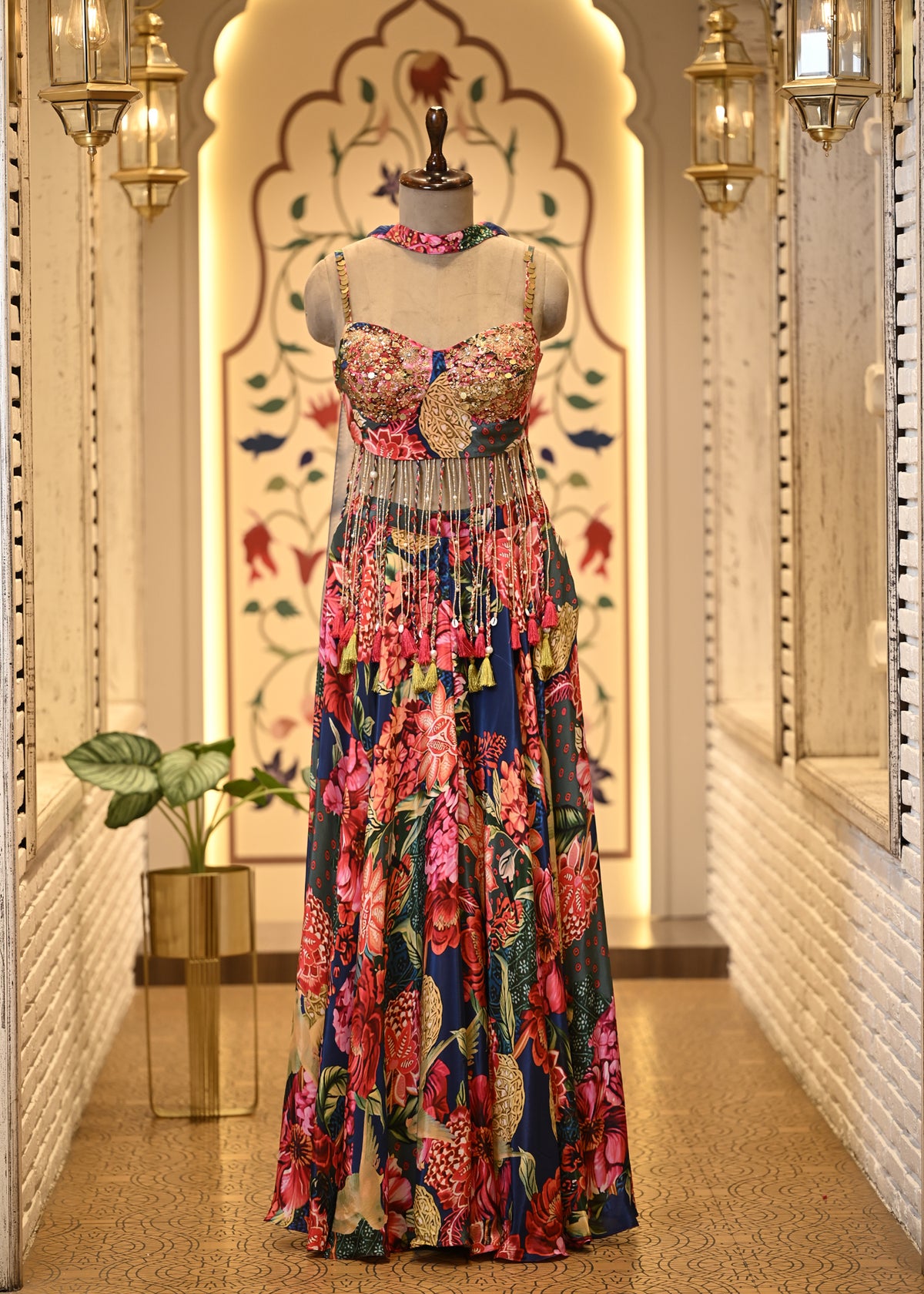 Kashni Tassel Boho Crop Top & Palazzo with Choker Dupatta