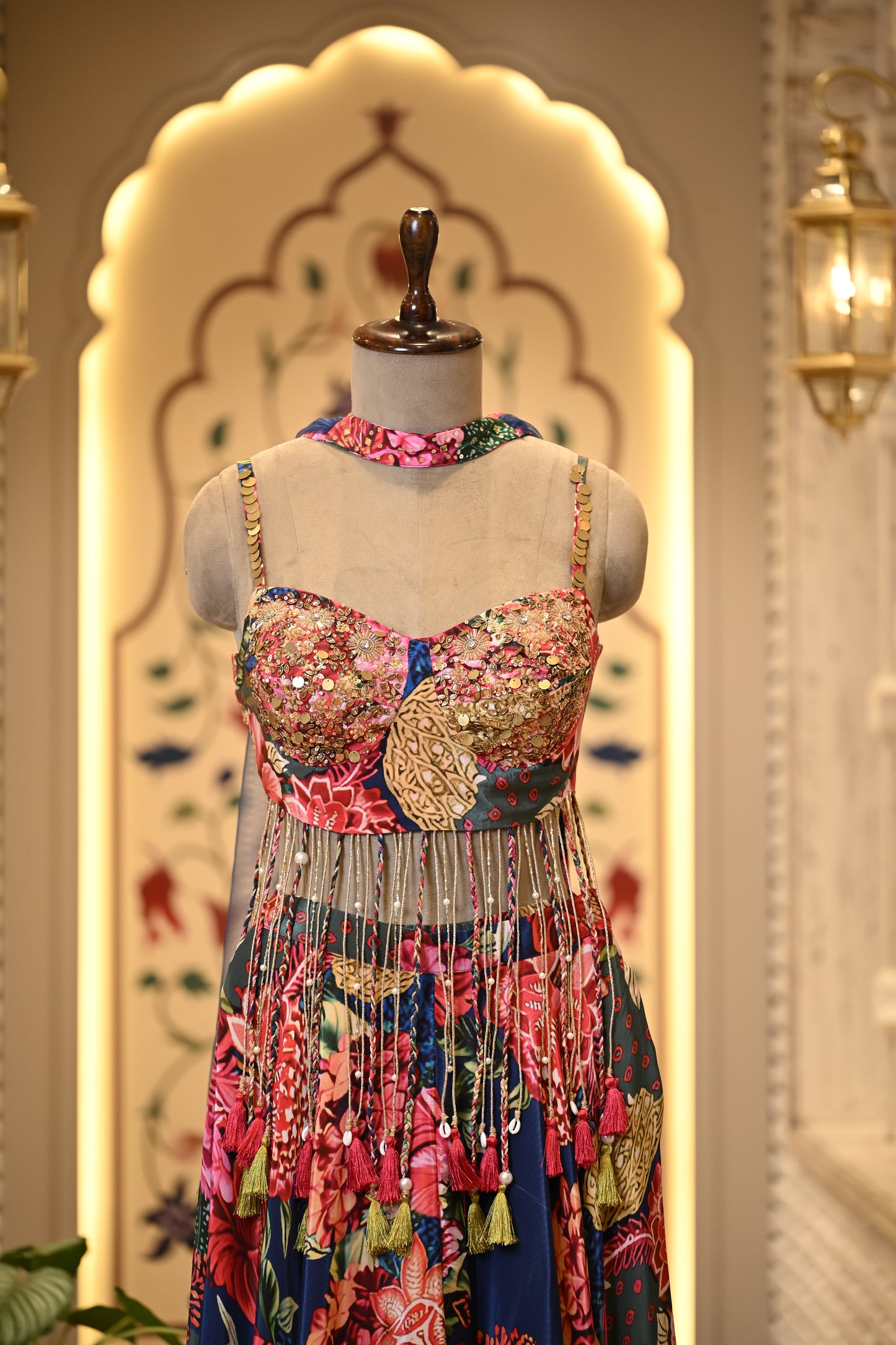 Kashni Tassel Boho Crop Top & Palazzo with Choker Dupatta