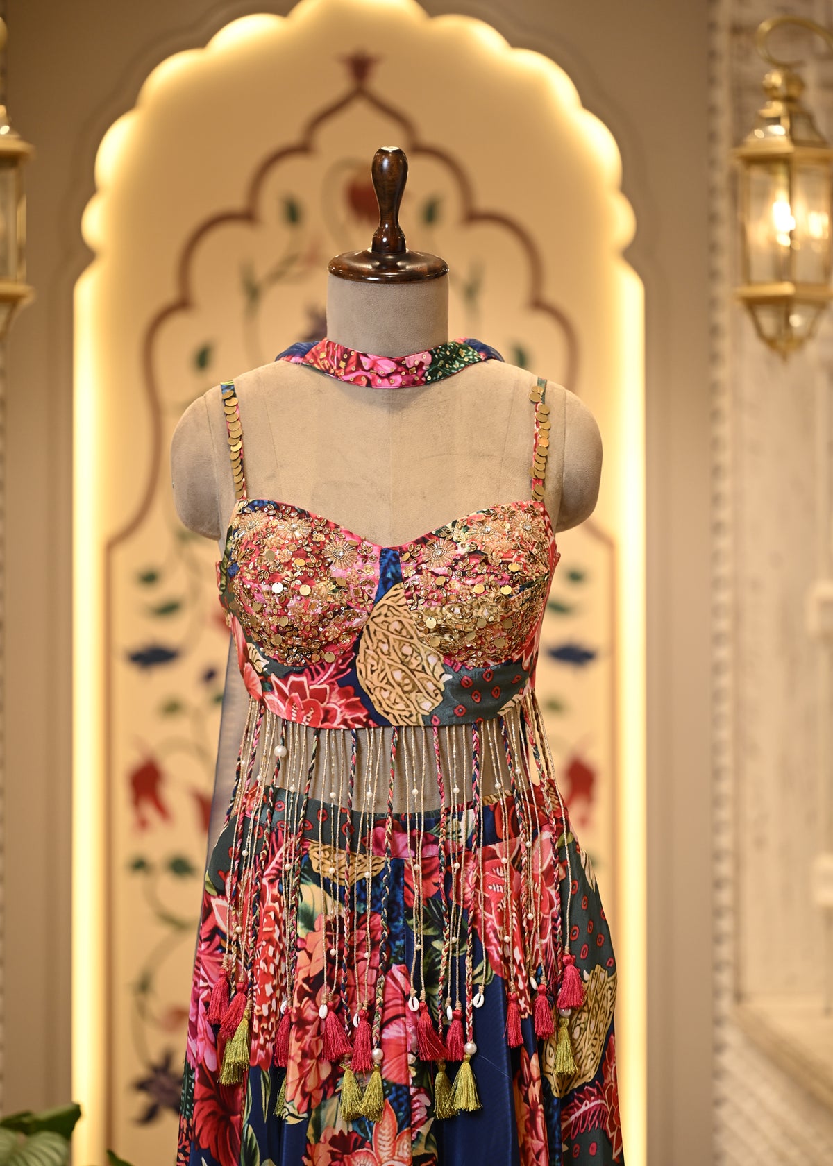 Kashni Tassel Boho Crop Top & Palazzo with Choker Dupatta