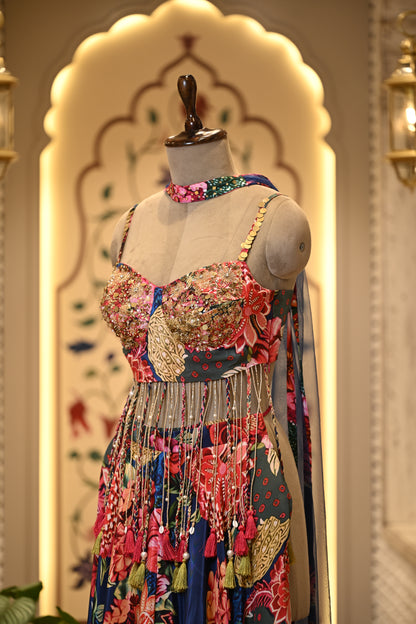 Kashni Tassel Boho Crop Top & Palazzo with Choker Dupatta