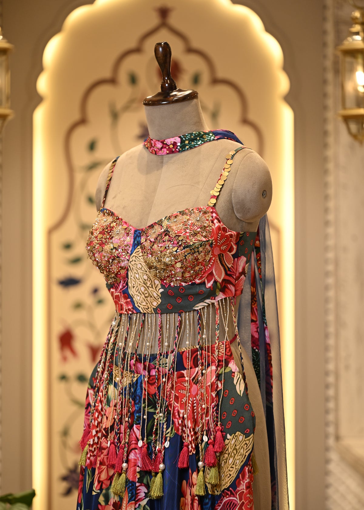Kashni Tassel Boho Crop Top & Palazzo with Choker Dupatta