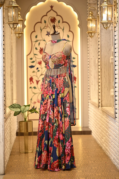 Kashni Tassel Boho Crop Top & Palazzo with Choker Dupatta