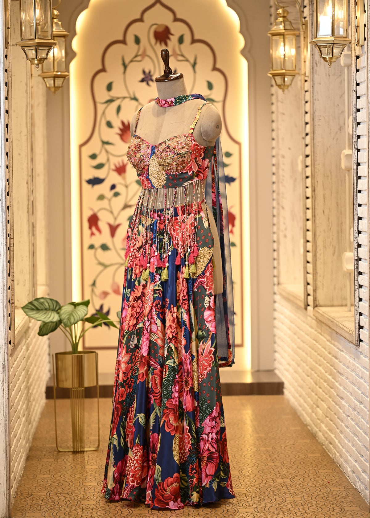 Kashni Tassel Boho Crop Top & Palazzo with Choker Dupatta