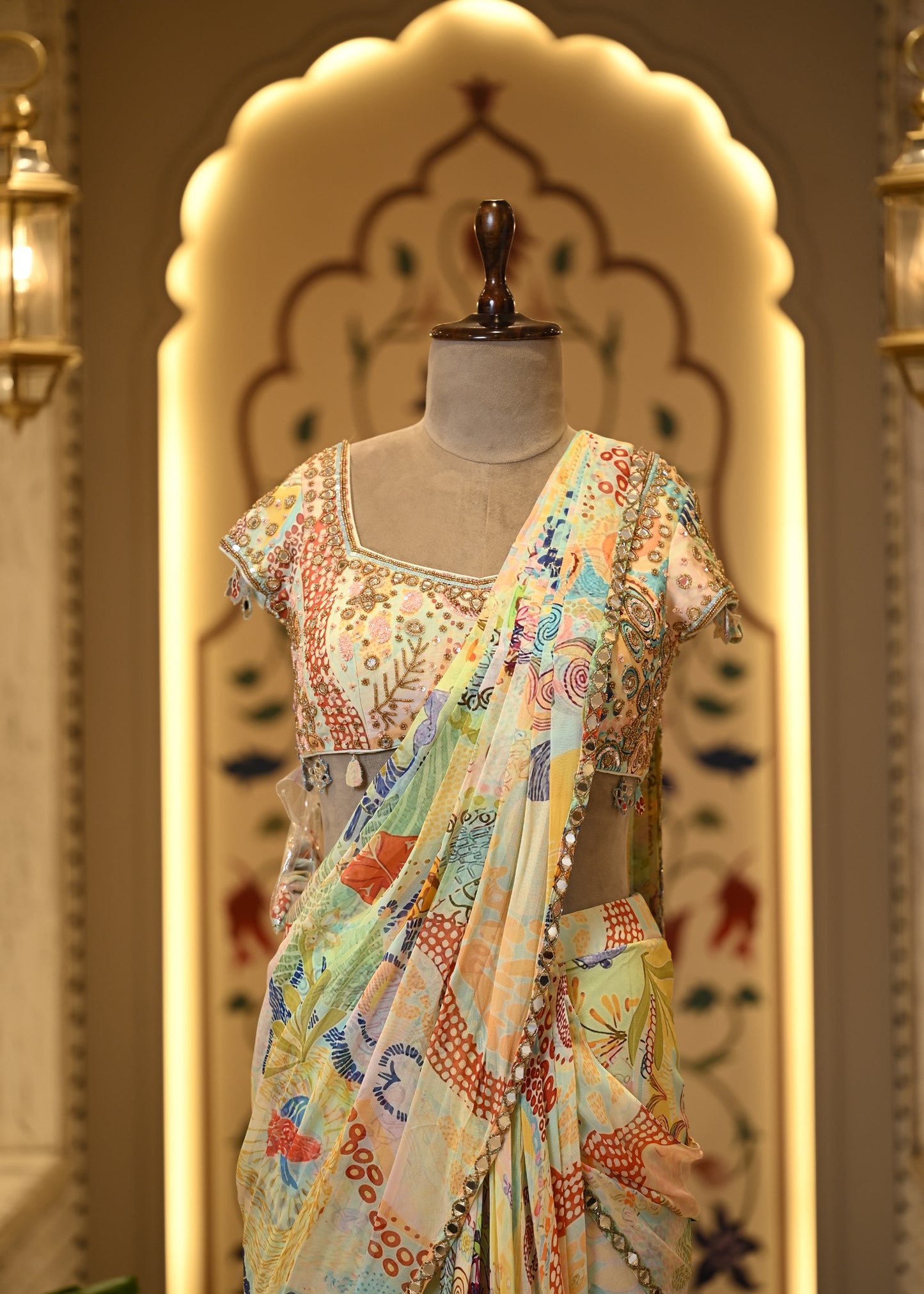 Kiraat Floral Pre Draped Saree with Stitched Blouse