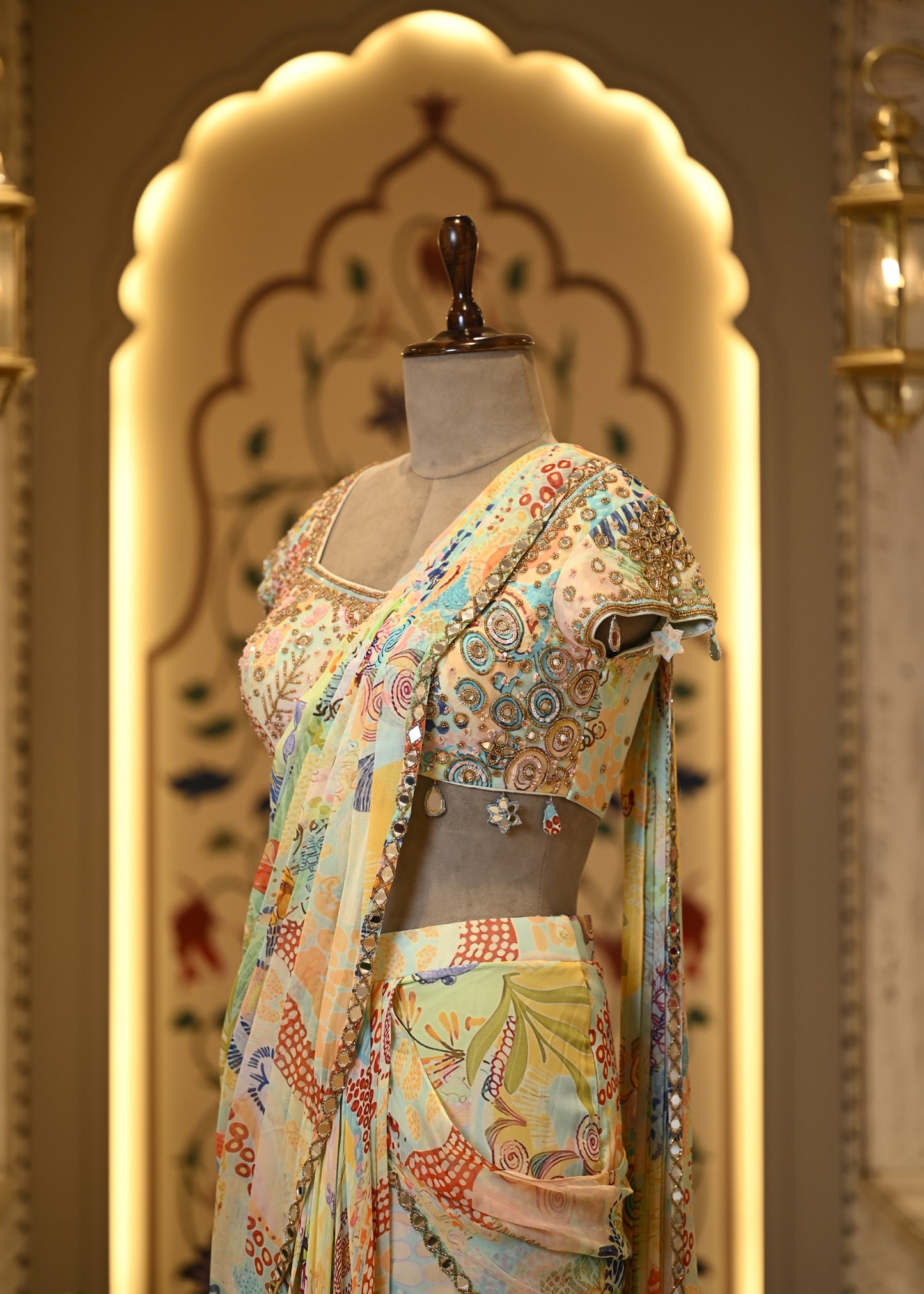 Kiraat Floral Pre Draped Saree with Stitched Blouse
