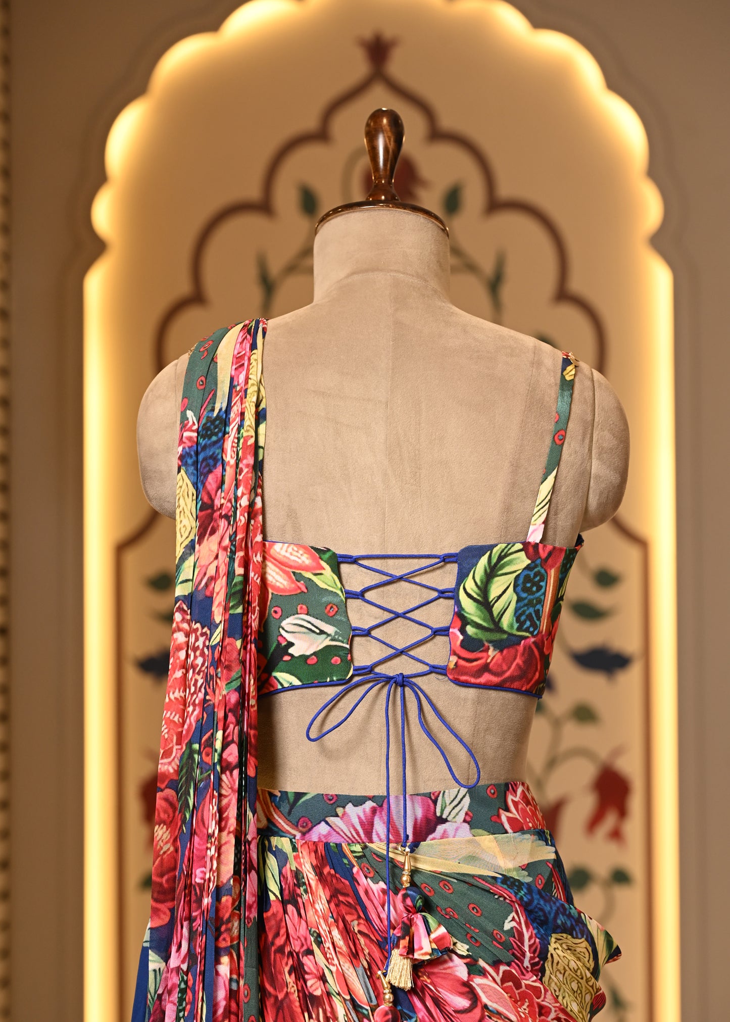Ojasvi Pink Floral Pre Draped Saree with Stitched Blouse