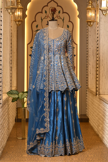 Avantika Peplum Blue Sharara Set with Dupatta