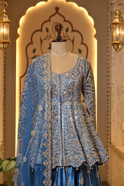 Avantika Peplum Blue Sharara Set with Dupatta