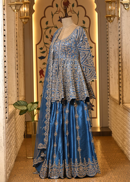 Avantika Peplum Blue Sharara Set with Dupatta