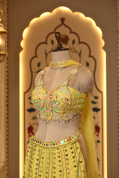 Daisy Yellow Carnival Crop Top with Pants & Choker Dupatta