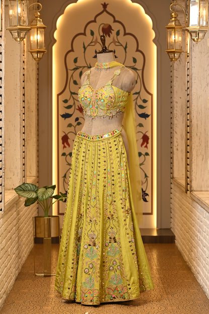 Daisy Yellow Carnival Crop Top with Pants & Choker Dupatta