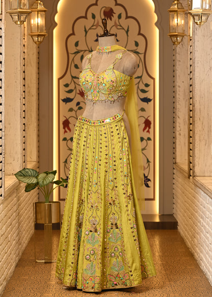 Daisy Yellow Carnival Crop Top with Pants & Choker Dupatta