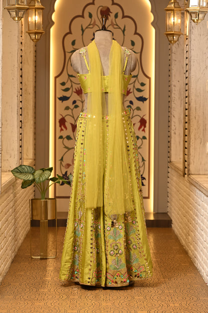 Daisy Yellow Carnival Crop Top with Pants & Choker Dupatta
