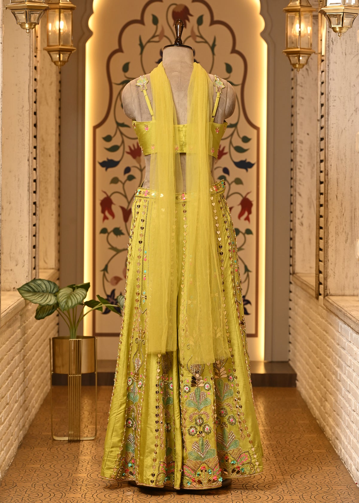 Daisy Yellow Carnival Crop Top with Pants & Choker Dupatta