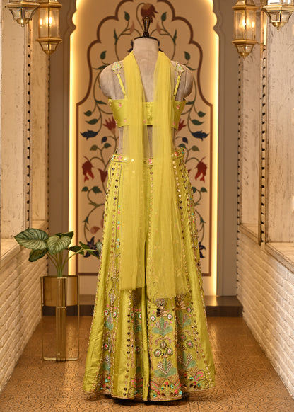 Daisy Yellow Carnival Crop Top with Pants & Choker Dupatta